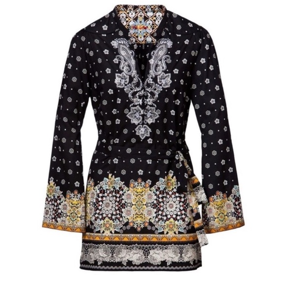 Robert Graham Tops - Robert Graham Paisley Carlisle Tunic Top Black White Tie Waist Floral Size XL